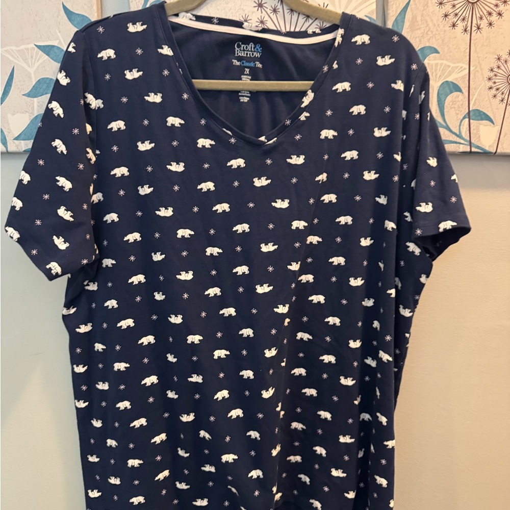 Croft & Barrow Navy Polar Bear Print Tee plus size 2X EUC